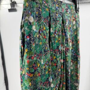 Vintage Geiger Austria Floral Cotton Midi Skirt Green Multi Pleated